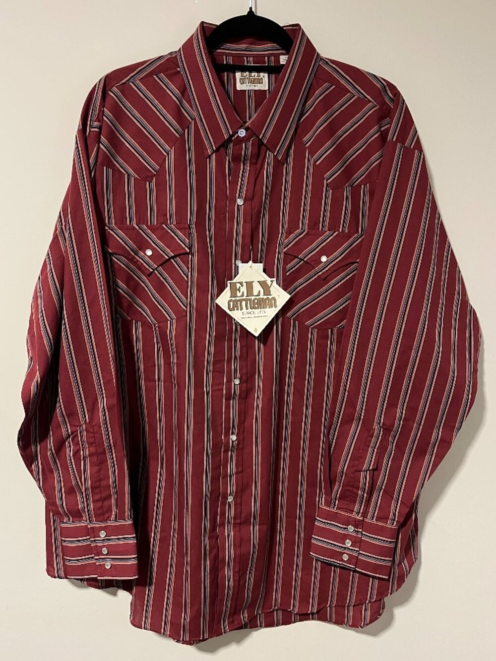 Country Western Pearl Snap Cowboy Shirt Red Stripe Rodeo Mens Size 2XL